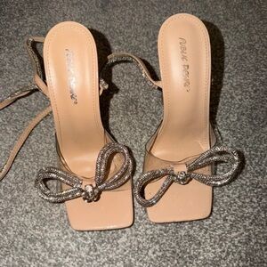 Public Desire Beige Heels with Silver Bow